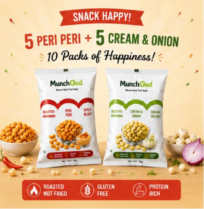 Combo – Roasted Peri Peri & Cream & Onion Makhana (10 x 10g) gallery thumbnail