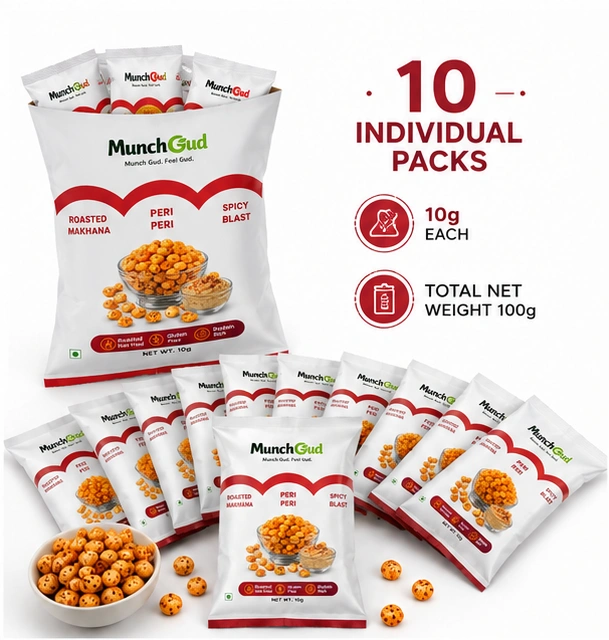 Roasted Peri Peri Makhana– Pack of 10 (10g each) gallery thumbnail